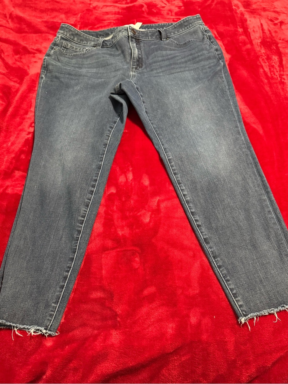 Lane Bryant Mid Wash Raw Hem Split Ankle Stretch Denim Jeans Size 18